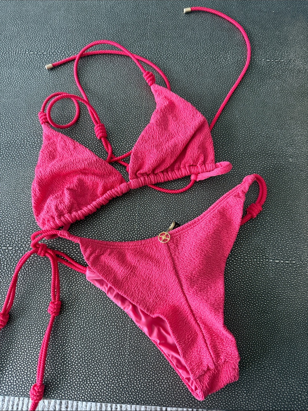 Women's Textured Tie Bikini Set - Raspberry Pink